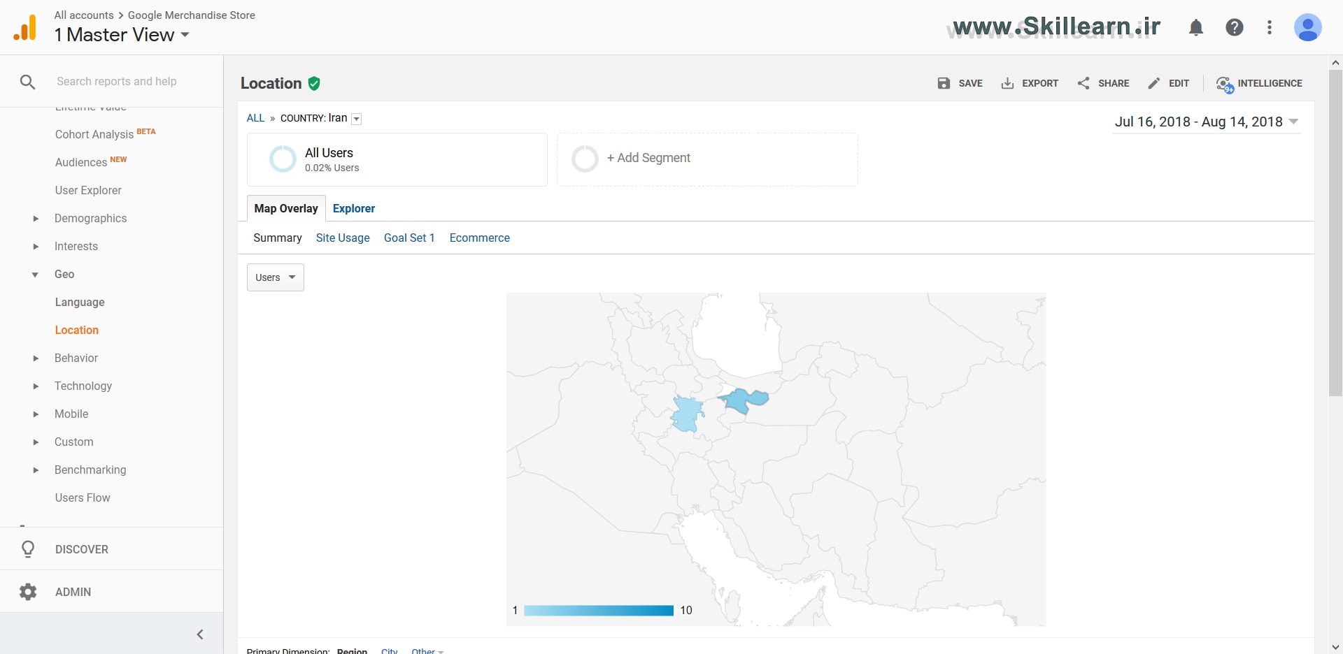 گزارش ایران در گزارش Location از گزارش‌های بازدیدکنندگان در گوگل آنالیتیکس